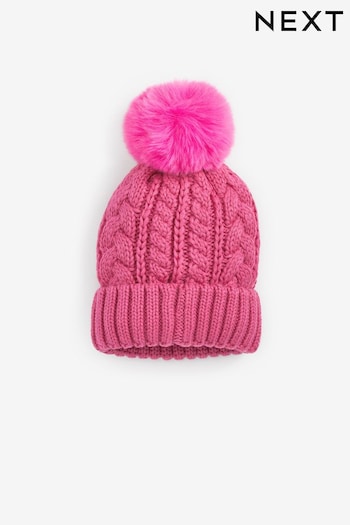 Bright Pink Cable Knit Pom Pom Beanie Hat (3mths-16yrs) (417545) | £6 - £10