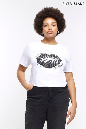 River Island White Plus Zebra Lips Heart T-Shirt (417614) | £18