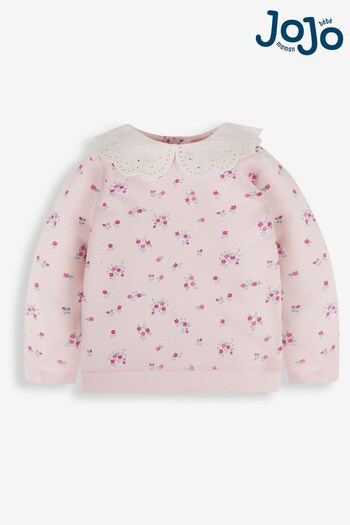 JoJo Maman Bébé Pink Girls' Hedgerow Floral Sweatshirt With Broderie Collar (417784) | £22