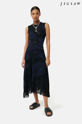 Jigsaw Blue Pointelle Jacquard Knit Dress (417974) | £325