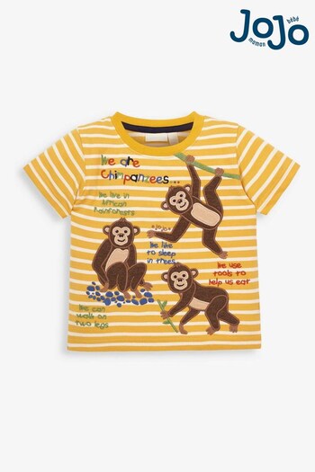 JoJo Maman Bébé Mustard Kids' Mustard Chimpanzee Appliqué T-Shirt (418464) | £15