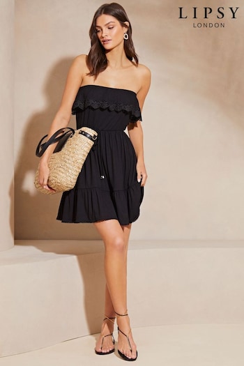 Lipsy Black Ruffle Bandeau Jersey Mini Dress (418675) | £38