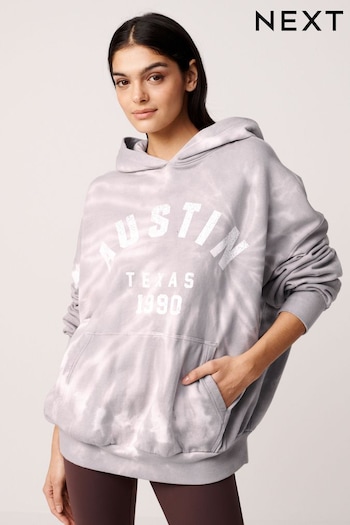 Purple Tie Dye City Graphic Oversized Relaxed Fit Longline Washed Hoodie (418793) | £34
