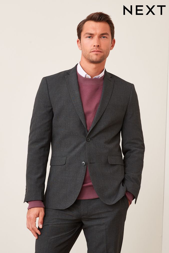 Mens suit grey jacket cheap black pants