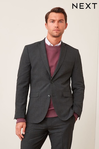 Charcoal Grey Tailored Wool Mix Textured Suit Jacket (418960) | £89