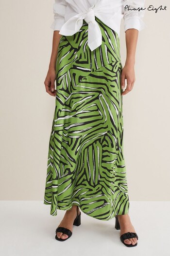 Phase Eight Green Norabel Zebra Print Satin Skirt (418993) | £75