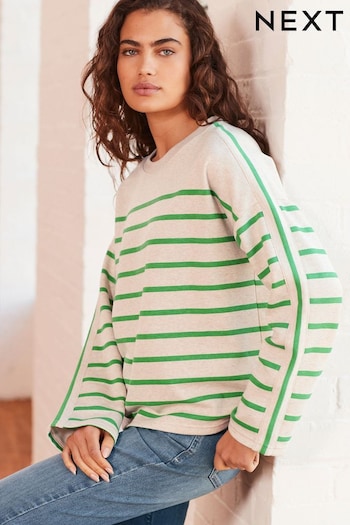 Oatmeal/Green Smart Stripe Crew Neck Sweatshirt (419009) | £30