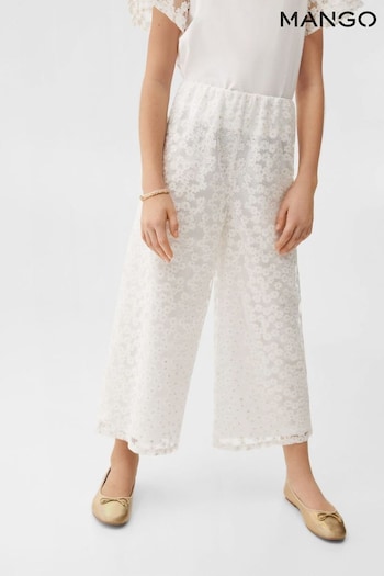 Mango Embroidered Flowers White Culotte Trousers Salma (419045) | £28