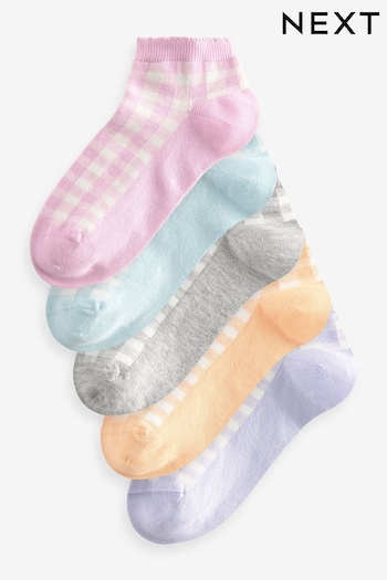 Multi Pastel Gingham Trainer Socks 5 Pack (419175) | £12