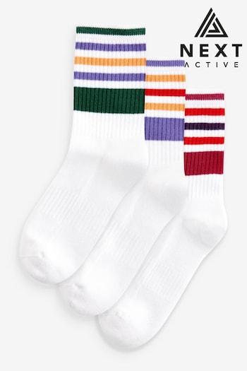 Multi Stripes Cushion Sole Ribbed Sport Ankle Imprim 3 Pack With Arch Support (419184) | £10