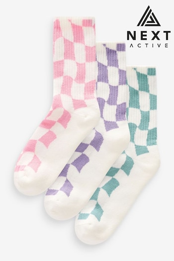 Pastel Checkerboard Cushion Sole Ribbed Sport Ankle Imprim 3 Pack With Arch Support (419193) | £10