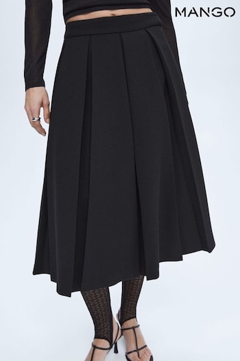 Mango Black Pleated Midi Skirt (419195) | £110