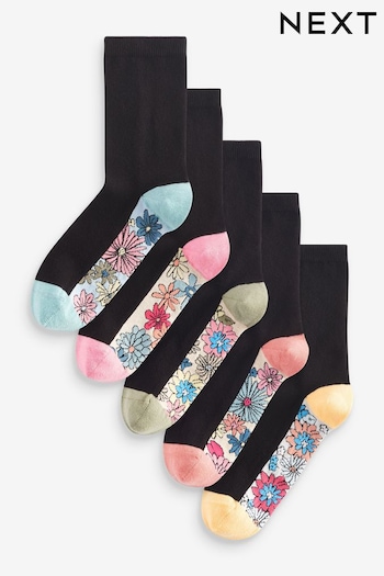 Flowers Black Footbed Ankle Socks 5 Pack (419200) | £12