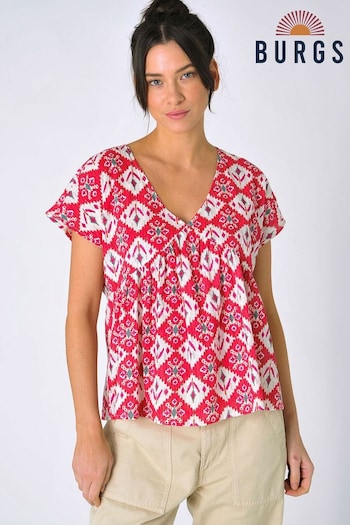 Burgs Red Merrivale Over the Head Ikat Print Blouse (419242) | £35