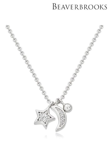 Beaverbrooks Sterling Silver Cubic Zirconia Moon And Star Necklace (419307) | £55