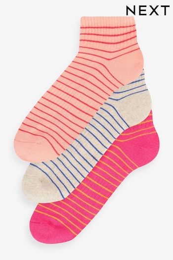 Pink/Peach/Grey Cushion Sole Ribbed Sport Trainer Socks 3 Pack With Arch Support (419332) | £9
