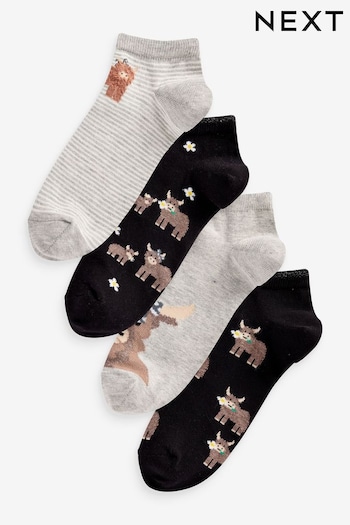 Monochrome Hamish the Highland Cow Trainers Socks 4 Pack (419370) | £9