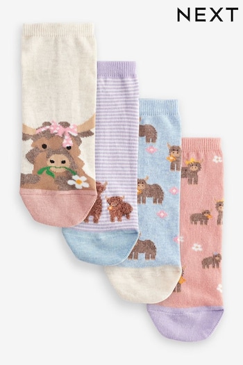 Pink/Lilac Hamish the Highland Cow Trainers Socks 4 Pack (419374) | £9