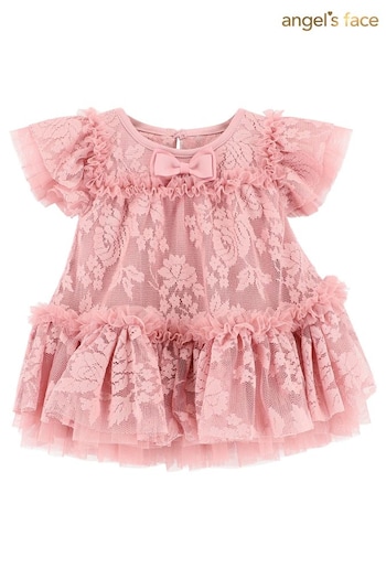 Angels Face Pink Vida Lace Baby Dress Tea Rose (419386) | £70