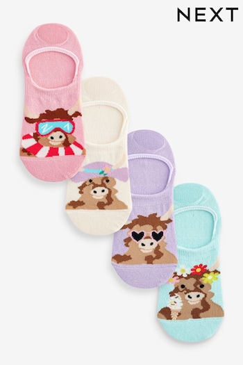 Multi Pastel Holiday Hamish The Highland Cow Invisible Trainer Socks 4 Pack (419397) | £10