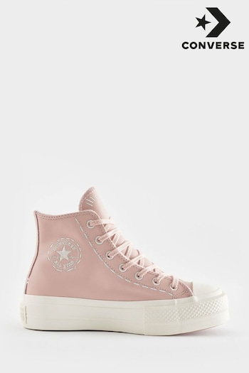 Converse Pink Lift Platform Leather Trainers (419465) | £100