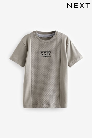 Cement Natural Embroidery Textured Short Sleeve T-Shirt (3-16yrs) (419577) | £13 - £16