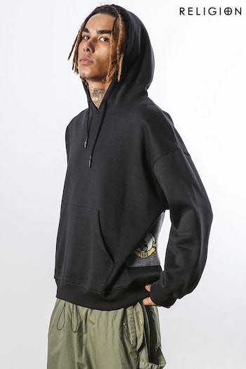 Religion Black Relaxed Fit Brushed Back Hoodie (419825) | £85