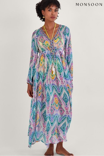 Monsoon Pink Ikat Print Kaftan Dress in LENZING™ ECOVERO™ (419906) | £99