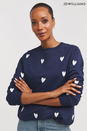 JD WIlliams Blue Embroided Heart Sweat Top (419907) | £28