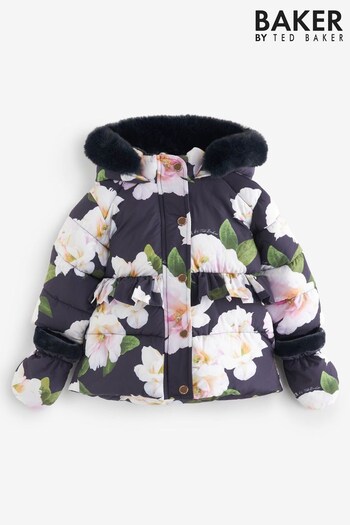 Baker by Ted Baker Shower Resistant Navy Floral Coat With Mittens (41J374) | £60 - £65