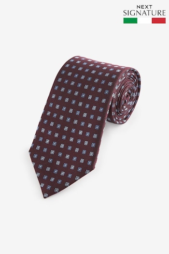 Fig Brown/Blue Floral Signature Made In Italy Geometric Tie (420406) | £30