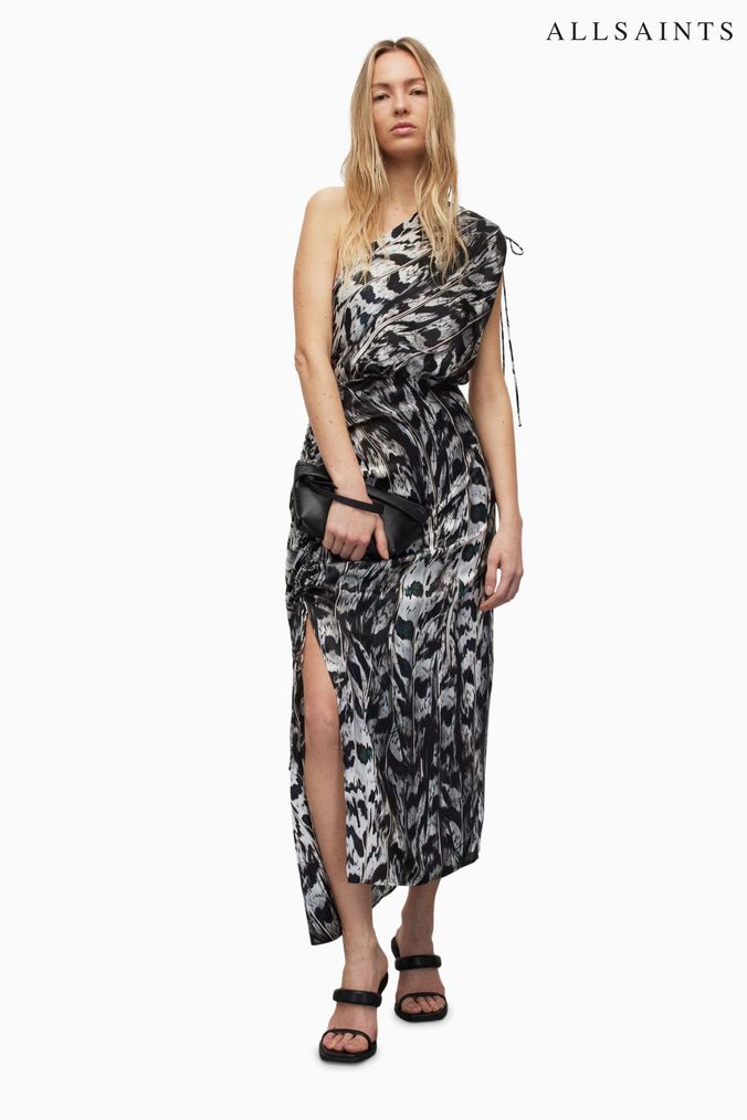 Buy Women s White AllSaints Partywear One Shoulder Silk Print Dresses Online Atelier lumieresShops