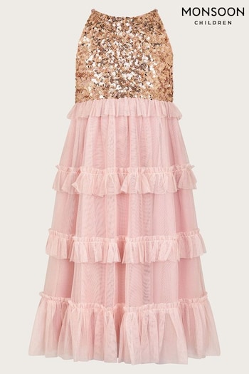 Monsoon Pink Truth Sequin Ruffle Dress (420538) | £45 - £49