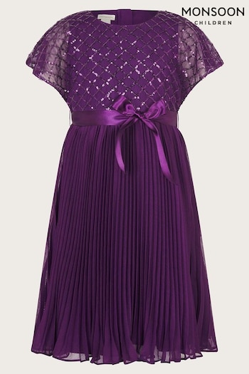 Monsoon Purple Keita Cape Sequin Pleated Dress (420651) | £46 - £50
