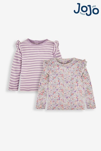 JoJo Maman Bébé Lilac 2-Pack Ditsy Floral & Stripe Frill Tops (420971) | £19.50