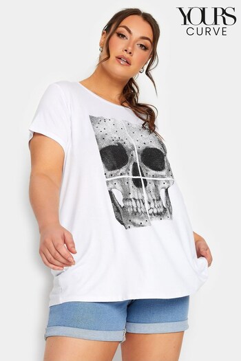 Yours Curve White Skull Printed T-Shirt (421144) | £24