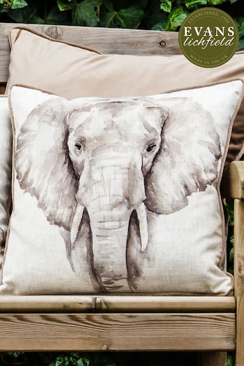 Evans Lichfield White Safari Elephant Printed Polyester Filled Cushion (421147) | £20