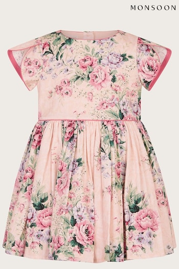 Monsoon Baby Pink Jacquard Rose Dress (421180) | £32 - £34