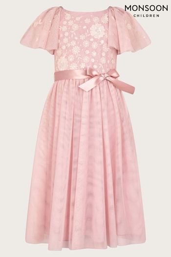 Monsoon Pink Giselle Embellished Floral Dress (421251) | £46 - £56