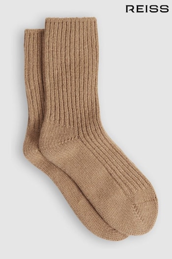 Reiss Camel Carmen Wool Blend Ribbed Socks (421388) | £18