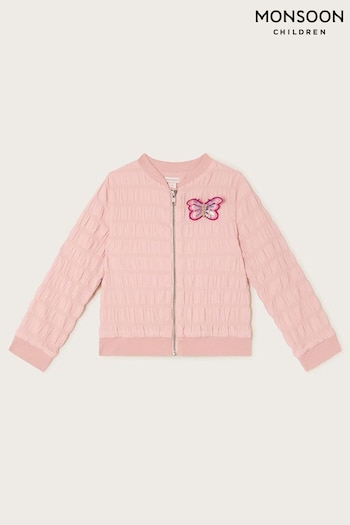 Monsoon Pink Seersucker Butterfly Bomber Jacket (421398) | £30