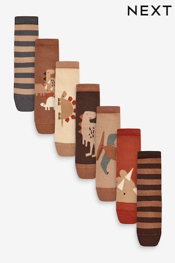 Rust Brown Dinosaurs Cotton Rich Socks 7 Pack (421495) | £8 - £10