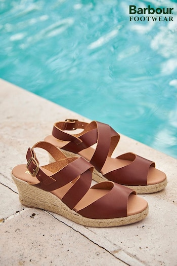 Barbour® Tan Brown Yolanda Leather Espadrille Wedge Sandals (421596) | £90