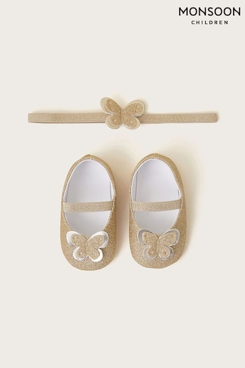 Monsoon Gold Baby Butterfly Booties and Bando Set (422167) | £16