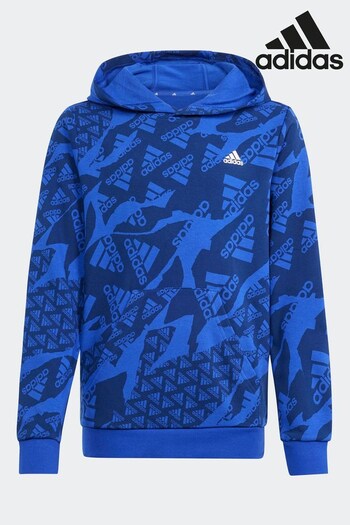 adidas Blue Sportswear Essentials Allover Print Hoodie Kids (422182) | £33