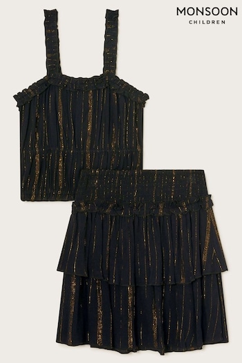 Monsoon Frill Metallic Black Top and Skirt Set (422252) | £30
