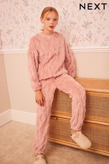 Rose Pink Cosy Fleece Cable Pyjamas (3-16yrs) (422321) | £18 - £24