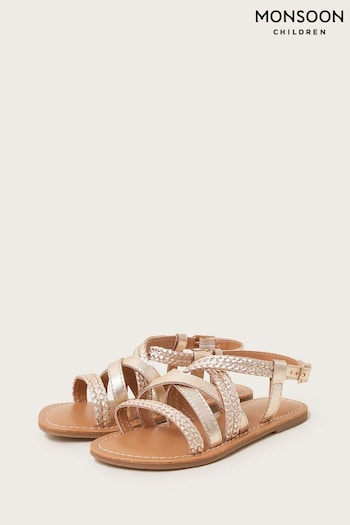 Monsoon Gold Leather Plaited Sandals (422476) | £24 - £26