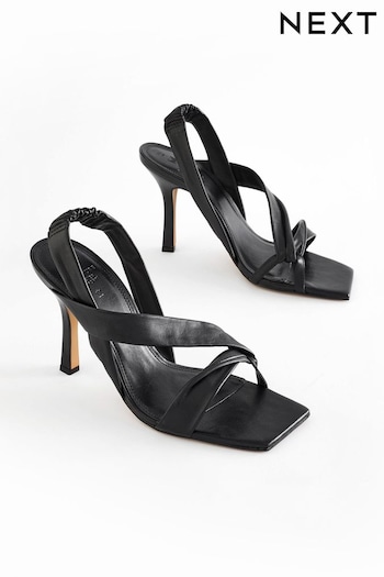 Black Signature Leather Asymmetric baratas Sandals (422836) | £59