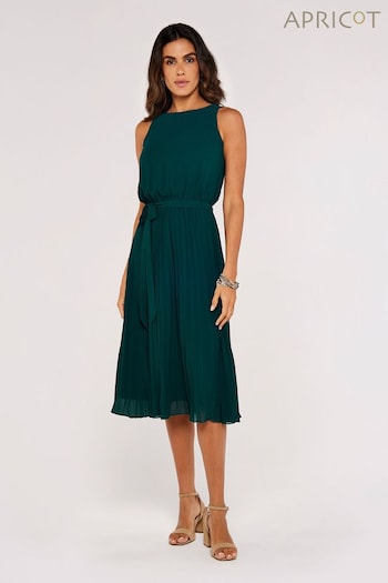 Apricot Forest Green Midi Pleated Skirt Tie Dress (423049) | £35